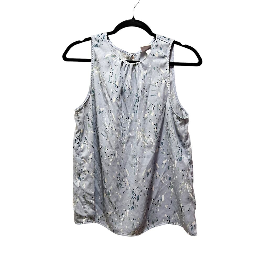A New Day Sleeveless Shell Blouse Crew Neck Blue Green Tan Abstract Tank Top M